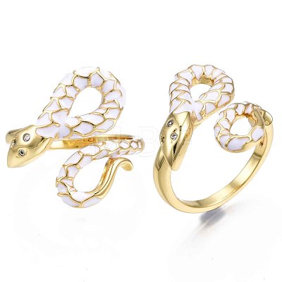Real 18K Gold Plated Brass Micro Pave Cubic Zirconia Snake Wrap Cuff Rings RJEW-N037-005-NF-1