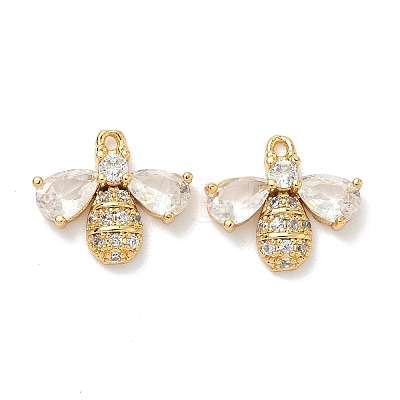 Brass Micro Pave Cubic Zirconia Bee Charms KK-A281-23G-01-1