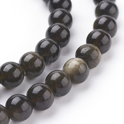 Natural Golden Sheen Obsidian Beads Strands X-G-C076-6mm-5-1
