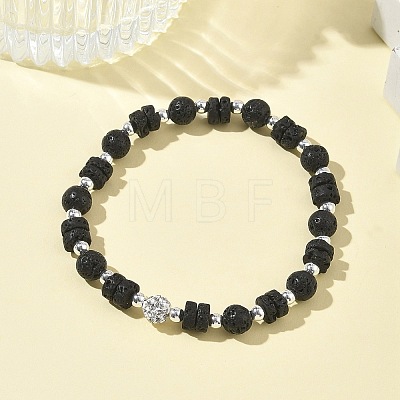Natural Lava Rock & Non-magnetic Synthetic Hematite Beaded Stretch Bracelets for Women Men BJEW-JB13710-1