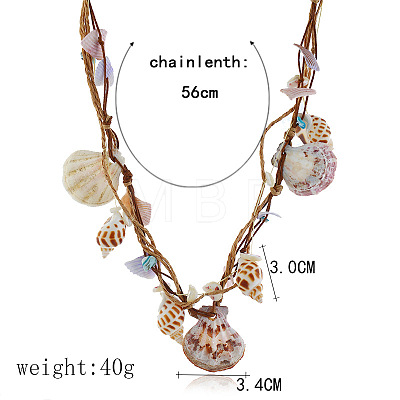 Bohemian Natural Shell Chip Shell Shape Pendant Raffia Cord Multi-strand Necklaces for Women FS-WG267BD-01-1