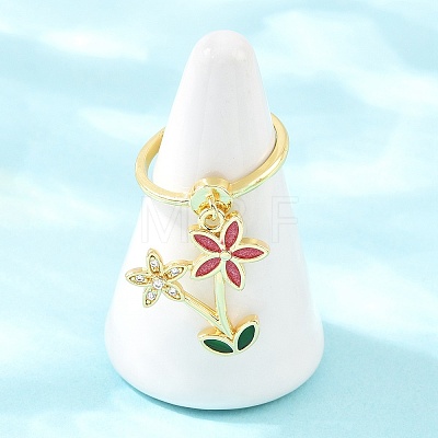 Brass Micro Pave Cubic Zirconia Pendant Finger Rings for Women RJEW-A090-04G-1
