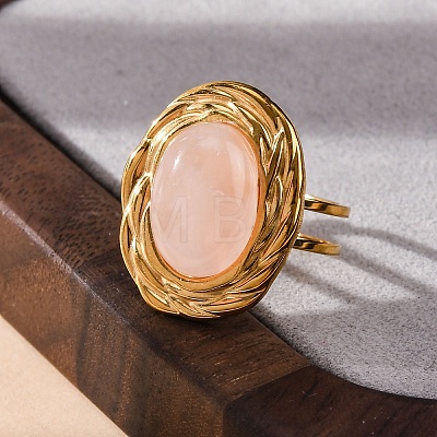 Oval Natural Rose Quartz Finger Rings RJEW-M063-01G-13-1