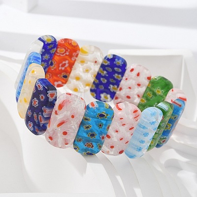 Handmade Millefiori Lampwork Beaded Stretch Bracelets for Men Women BJEW-G738-01C-14-1