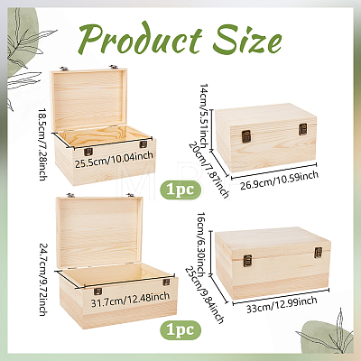 2Pcs 2 Sizes Wooden Packaging Boxes with Hinged Lid CON-WH0086-247-1