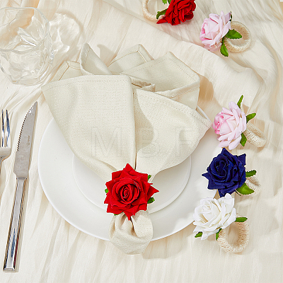 HOBBIESAY 8Pcs 4 Style Artificial Rose Polyseter Napkin Rings DJEW-HY0001-02-1