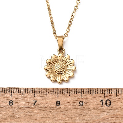 304 Stainless Steel Flower Pendant Cable Chain Necklaces for Men Women NJEW-K308-05E-G-1