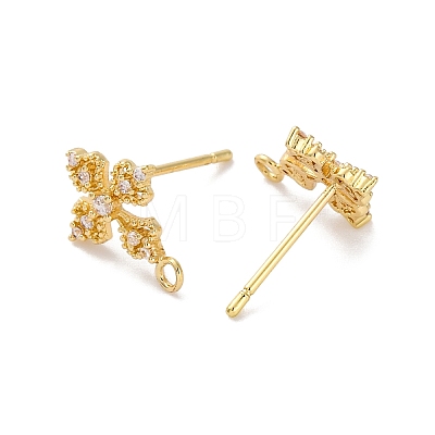 Flower Brass Micro Pave Cubic Zirconia Stud Earring Findings KK-U042-19G-1