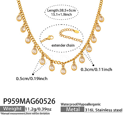 316L Surgical Stainless Steel Pave Cubic Zirconia Milti Teardrop Pendant Bib Necklaces for Women WGB3ADE-02-1