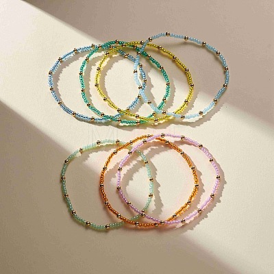 7Pcs 7 Color Glass Seed Beaded Stretch Bracelets Set for Women BJEW-JB09191-1