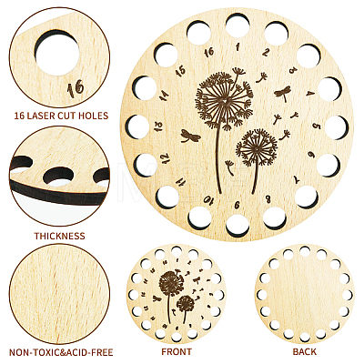 Dandelion Pattern 16-Position Wood Embroidery Thread Storage Trays TOOL-WH0056-002-1