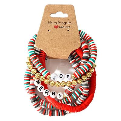 6Pcs Christmas Polymer Clay Heishi Beads Stretch Bracelets for Women AZ3870-1