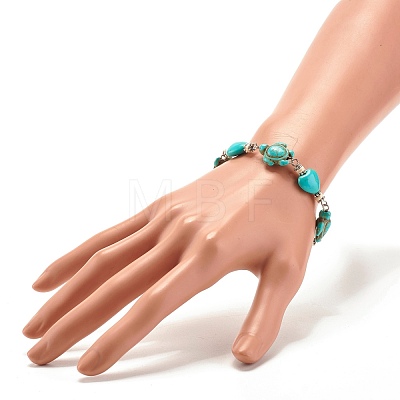 Heart & Tortoise Synthetic Turquoise(Dyed) Beaded Bracelet BJEW-JB07302-02-1