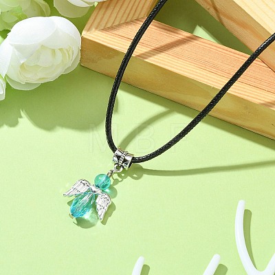 Angel Shape Alloy with Glass Pendant Necklaces NJEW-JN04560-04-1