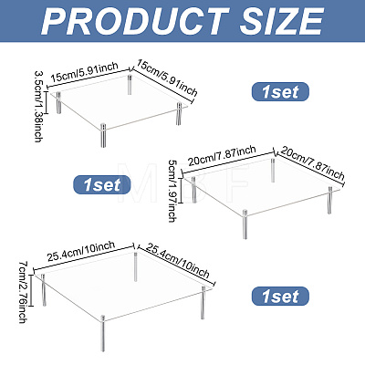 3 Sets 3 Styles Square Acrylic Action Figures Riser Display Pedestals ODIS-FG0001-58-1