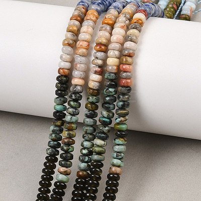 Natural African Turquoise(Jasper) & Unakite & Blue Spot Jasper & Crazy Agate & Yellow Opal & Ice Obsidian & Synthetic Shoushan Stone Beads Strands G-Z135-C07-2x4mm-1