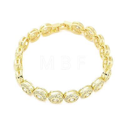 Brass Micro Pave Clear Cubic Zirconia Flat Round Link Chain Bracelets for Women BJEW-A034-01G-1