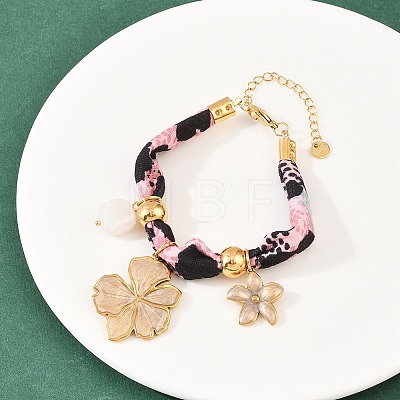 Flower 304 Stainless Steel & Natural Quartz Crystal Charm Bracelets BJEW-P375-01G-1