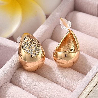 Teardrop Brass Micro Pave Clear Cubic Zirconia Stud Earrings EJEW-K286-07G-02-1