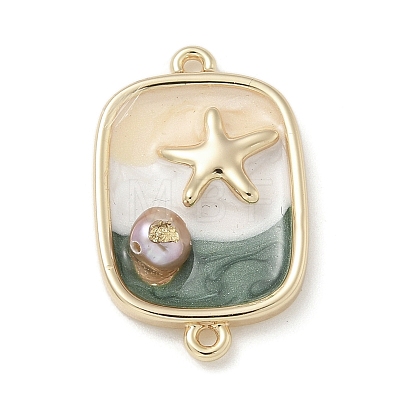 Brass Enamel Rectangle with Starfish Connector Charms KK-M308-08G-03-1