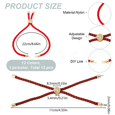 12Pcs 12 Colors Nylon Cord Slider Bracelets MAK-GO0001-05-1