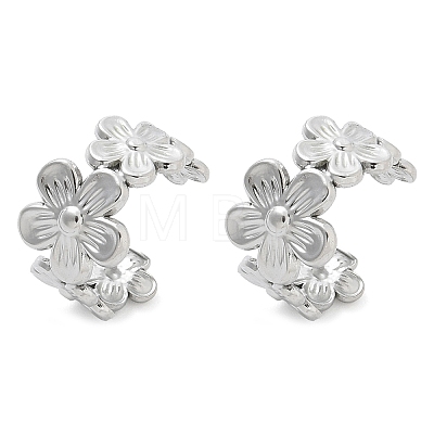 304 Stainless Steel Flower Cuff Earrings for Women EJEW-A118-03P-1