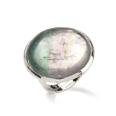 Natural Fluorite Round Adjustable Rings RJEW-K371-09S-22-1