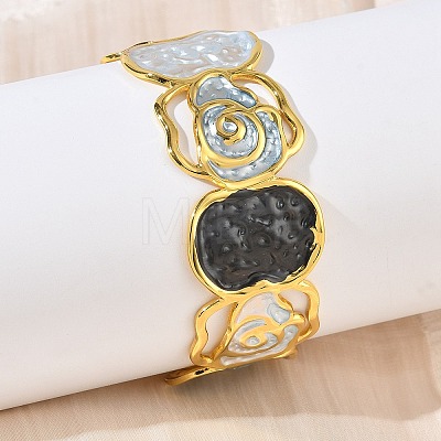 Hammered Brass Enamel Cuff Bangles for Women BJEW-A173-03G-1