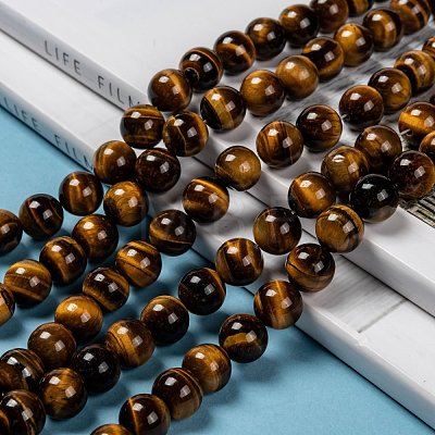 Natural Tiger Eye Round Bead Strands X-G-P072-33-10mm-1