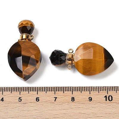 Natural Tiger Eye Faceted Teardrop Bottle Pendants G-A225-02G-04-1