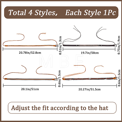 CRASPIRE 4Pcs 4 Styles Ethnic Style Imitation Leather Adjustable Hat Band AJEW-CP0007-19-1