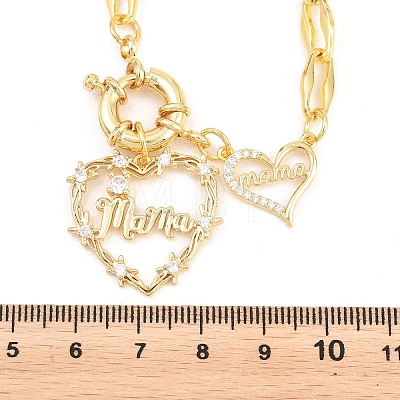 Mother's Day Brass Pave Clear Cubic Zirconia Mama Heart Pendant Necklaces NJEW-A071-04G-1