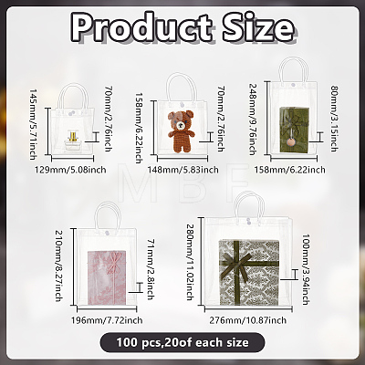 100Pcs 5 Styles PVC Gift Tote Bags ABAG-WA0001-33-1