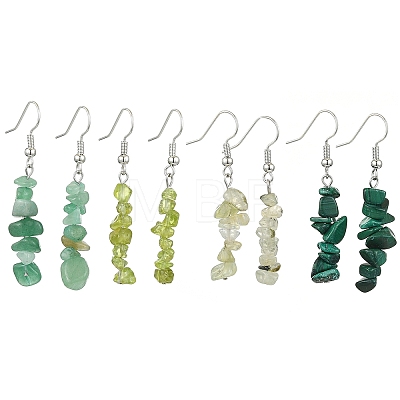 Natural Green Aventurine & Prehnite & Malachite & Peridot Chip Dangle Earrings Set for Women EJEW-JE06245-05-1