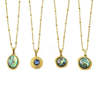 304 Stainless Steel Natural Paua Shell Pendant Satellite Chain Necklaces NJEW-JN06446-01-1