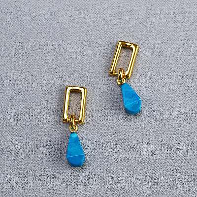 Brass & Synthetic Turquoise Hoop Earrings FS-WG916EC-04-1