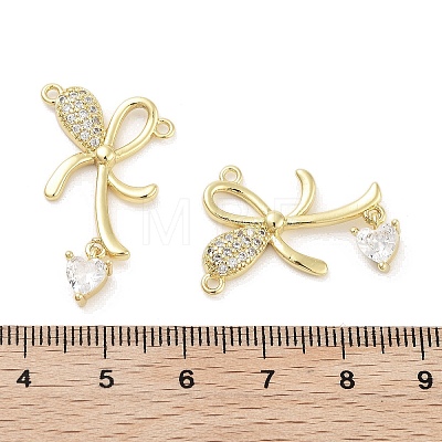 Rack Plating Brass Pave Clear Cubic Zirconia Bowknot Connector Charms KK-Z064-35G-01-1