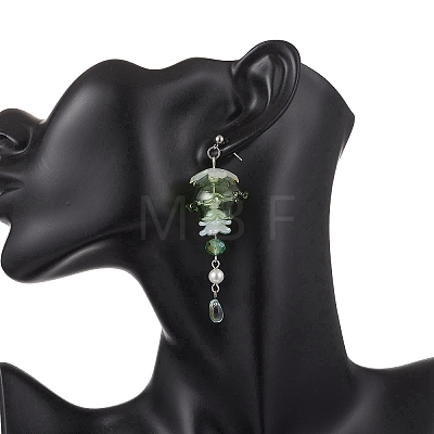 Jellyfish 304 Stainless Steel Shell Pearl Dangle Stud Earrings EJEW-TA00773-01-1