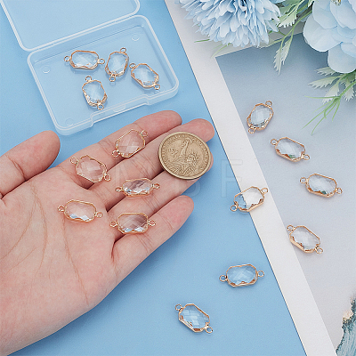16Pcs Brass Pave Clear Glass Connector Charms FIND-BC0013-16G-1