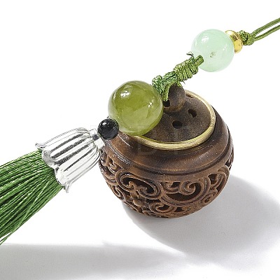 Green Sandalwood Lotus Incense Balls Pendant Decorations HJEW-D300-01B-02PG-1