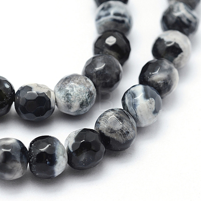 Faceted Natural Fire Crackle Agate Beads Strands G-F447-6mm-B04-1