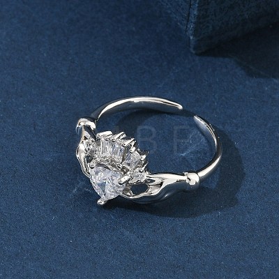 Brass Pave Cubic Zirconia Cuff Open Rings RJEW-H268-02P-1
