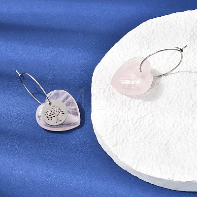 Natural Rose Quartz & 304 Stainless Steel Hoop Earrings for Women EJEW-G475-05P-08-1