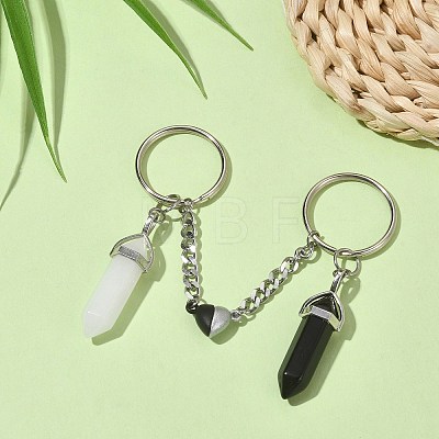 Natural Black Obsidian & White Jade Bullet Keychain KEYC-TA00016-1
