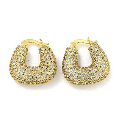 Rack Plating U-Shaped Brass Micro Pave Clear Cubic Zirconia Hoop Earrings for Women EJEW-G410-63G-1