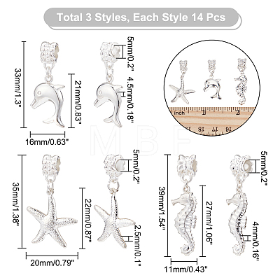 42Pcs 3 Styles Alloy European Dangle Charms FIND-CA0005-62-1