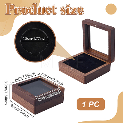 Wood Commemorative Coin Storage Magnetic Boxes with Visible Window CON-WH0133-007A-1