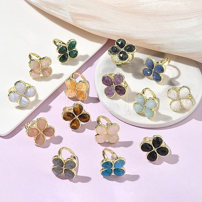 Natural Gemstone Faceted Adjustable Finger Rings for Women RJEW-A092-01G-1