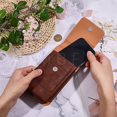 Rectangle Cowhide Mobile Phone Waist Belt Pouches AJEW-WH0596-953B-1
