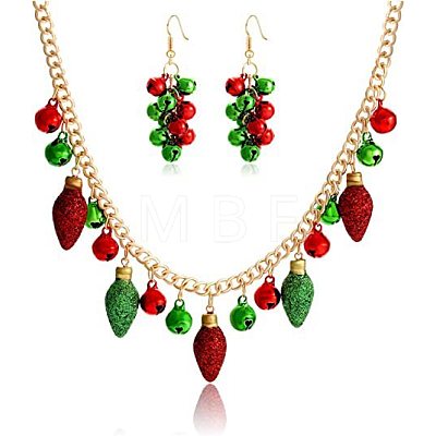 Christmas Bell & Bulb Alloy Pendant Necklaces & Dangle Earrings Sets WGF6150-01-1